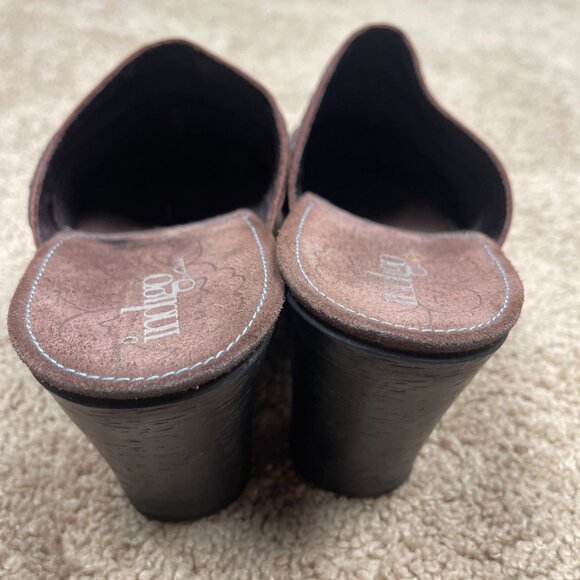 Indigo By Clarks Clogs Womens 8 Brown Mules Heels Leather Comfort Woven Straps - Picture 4 of 7